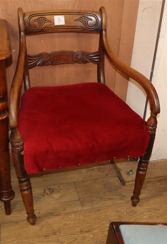 A Victorian mahogany two drawer hall table and a Regency mahogany carver W.112cm
